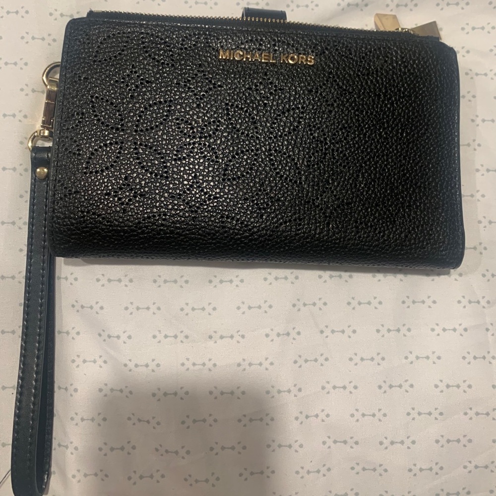 Michael Kors black floral outline wristlet